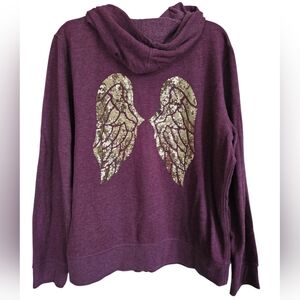 Victoria's Secret Purple Hoodie with Gold Sequin Wings